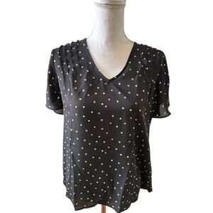 Nordstrom Pleione Black & Neon Polka Dot Pin Tuck Blouse S